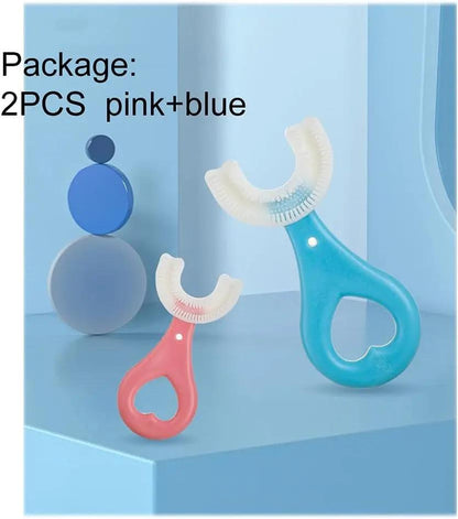 Double Trouble U-Shaped Toothbrush Duo: The Ultimate Kiddo Smile Squad for Tiny Teeth Adventures (Blue & Pink Edition)