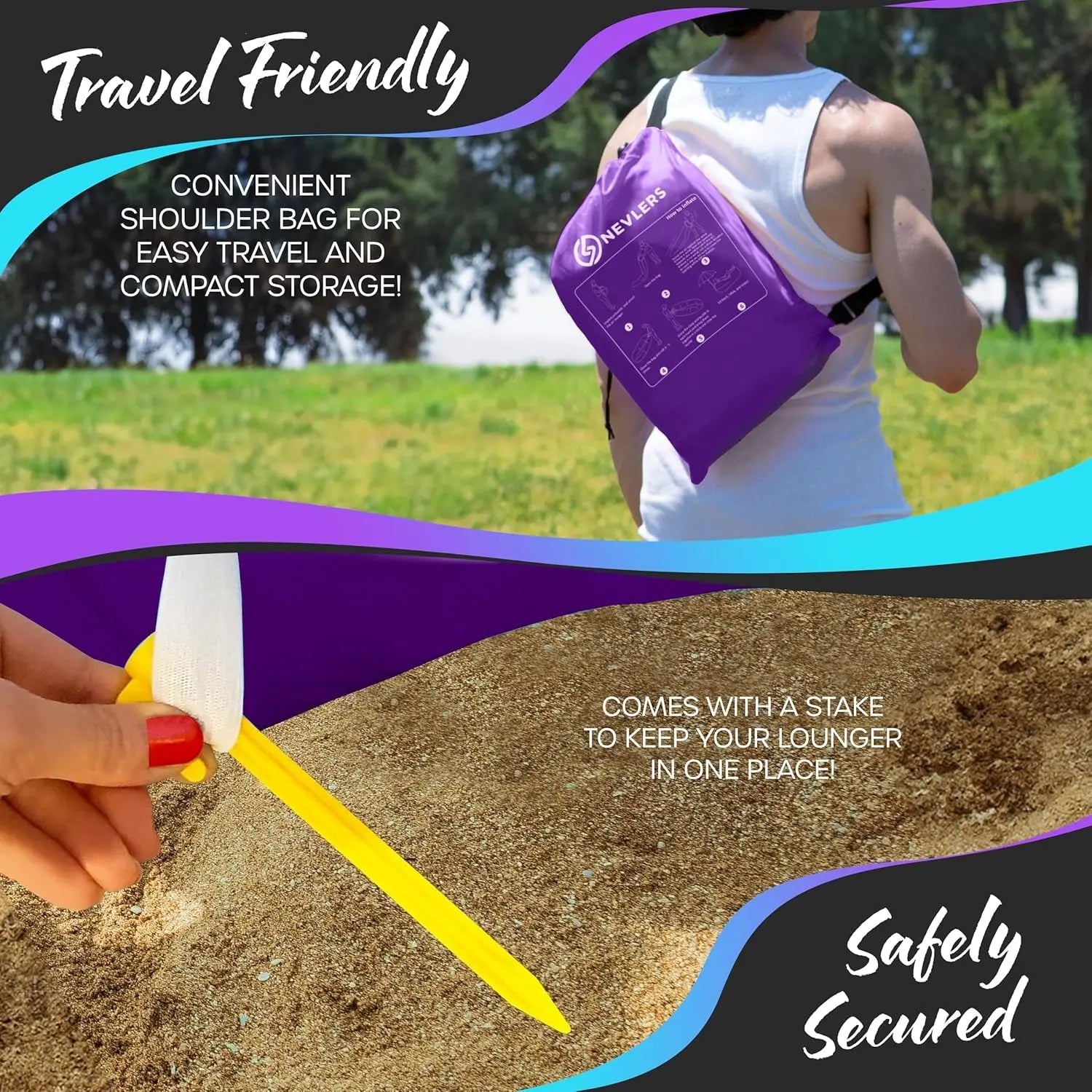 Inflatable Lounger | 210T Polyester Inflatable Chair | No-Pump Blow up Couch | Camping Couch Air Sofa Bed W/ 450 Lbs. Cap., Pockets & Matching Bag | Use as Inflatable Couch for Adults & Kids