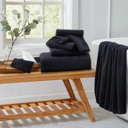 8 Piece Towel Set Oversized Soft Cozy Towels 600 GSM Black Plush Towel Set