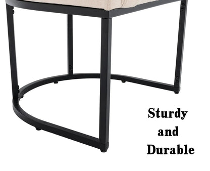 Modern Linen Dining Chair, Mid-Century Upholstered Barrel Kitchen Chairs Fabric Side Chair with Metal Legs and Curved Back for Living Room Dining Room Bedroom, Cream