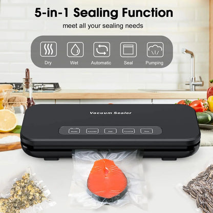 Automatic Vacuum Sealer Machine, 85 Kpa Vacuum Sealer for Food Storage, External Vacuum Sealable Canisters, Dry & Wet Mode, with 20 Bags and a Roll Bag
