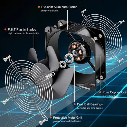 AXIAL Fan 20060, 110V 120V AC 200Mm X 200Mm X 60Mm Heavy Duty Industrial Fan, for DIY Cooling Ventilation Exhaust Projects