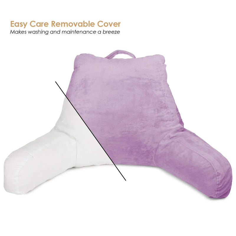 Bedrest Reading Pillow with Arms and Pockets-Shredded Memory Foam, Medium, Light Purple