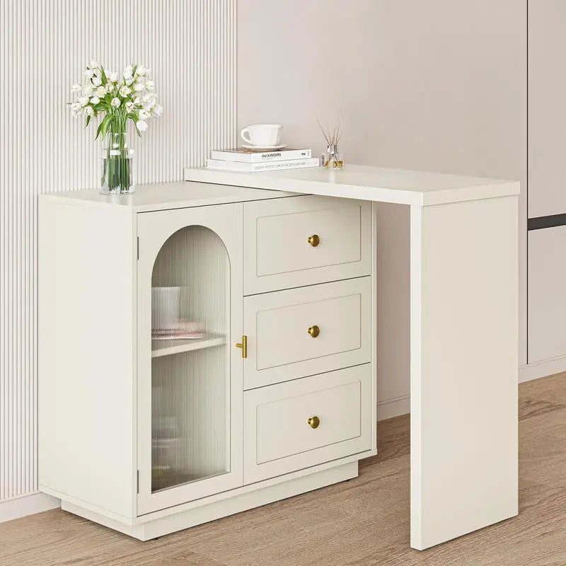 Royalcraft Makeup Vanity Desk, Extendable Corner Vanity Makeup Table with 3 Drawers, Modern Dressing Table for Bedroom, Cream White Makeup Vanity without Mirror