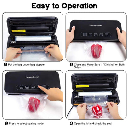 Automatic Vacuum Sealer Machine, 85 Kpa Vacuum Sealer for Food Storage, External Vacuum Sealable Canisters, Dry & Wet Mode, with 20 Bags and a Roll Bag