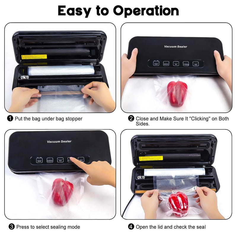 Automatic Vacuum Sealer Machine, 85 Kpa Vacuum Sealer for Food Storage, External Vacuum Sealable Canisters, Dry & Wet Mode, with 20 Bags and a Roll Bag