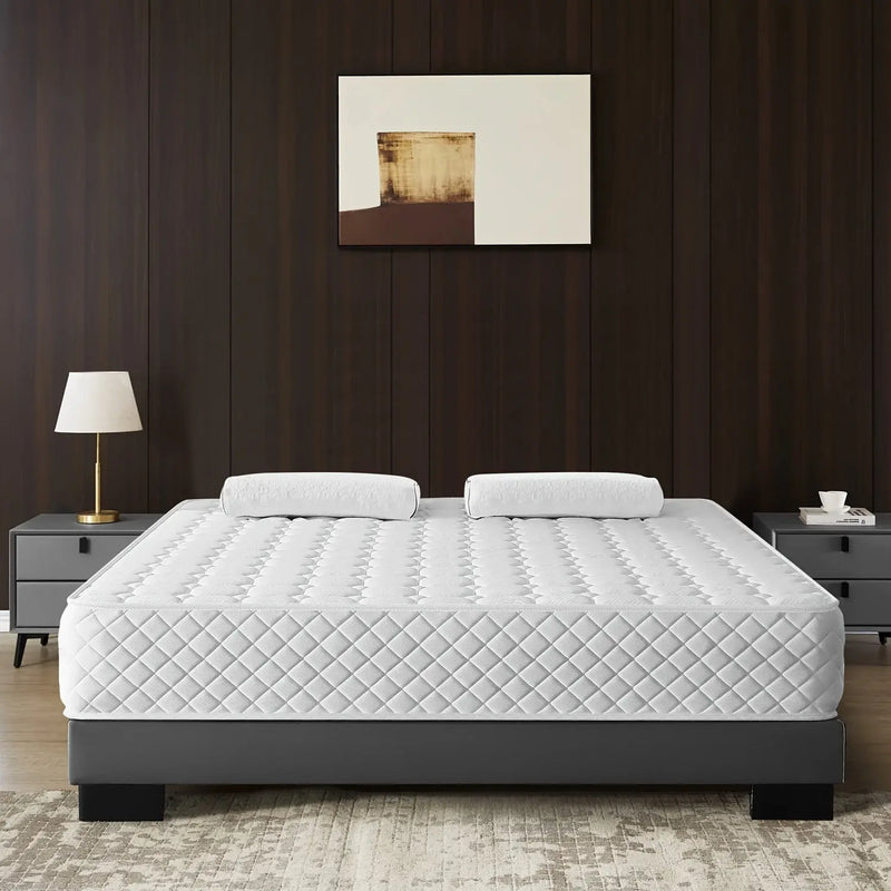 1pc Luxurious MRH Hybrid Mattress - 12 Inches Box-Style Mattress for Home and Hotel Use - Memory Spring, Individually Pocketed Springs, White and Gray, Comfortable Sleeping Solution Our3Designs