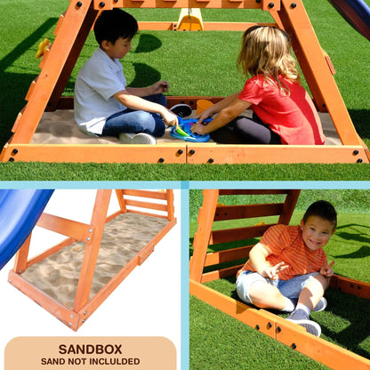 My First Wooden Swing Set with Dual Swings, Rock Climbing Feature, and 6-Foot Slide