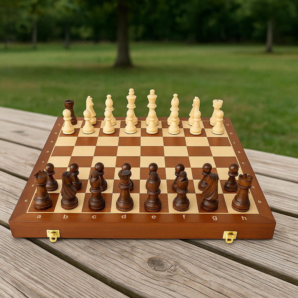 19.5" Walnut & White Epoxy Chess Set – Weighted Pieces, Modern Handmade Board Game Gift