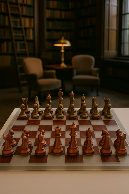 19.5" Walnut & White Epoxy Chess Set – Weighted Pieces, Modern Handmade Board Game Gift - Our3Designs