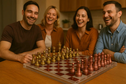 19.5" Walnut & White Epoxy Chess Set – Weighted Pieces, Modern Handmade Board Game Gift - Our3Designs