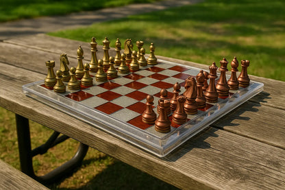19.5" Walnut & White Epoxy Chess Set – Weighted Pieces, Modern Handmade Board Game Gift - Our3Designs
