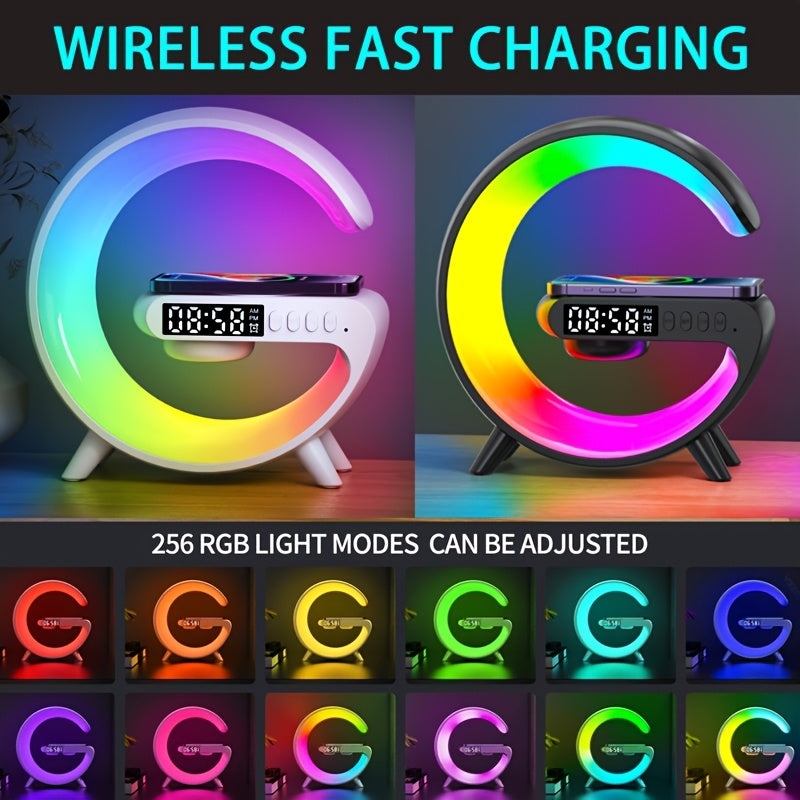 Wireless Phone Charger - Portable Speaker with RGB Lights, Smart Bar Rhythm Lighting, Sunrise Alarm