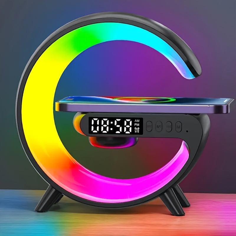 Wireless Phone Charger - Portable Speaker with RGB Lights, Smart Bar Rhythm Lighting, Sunrise Alarm
