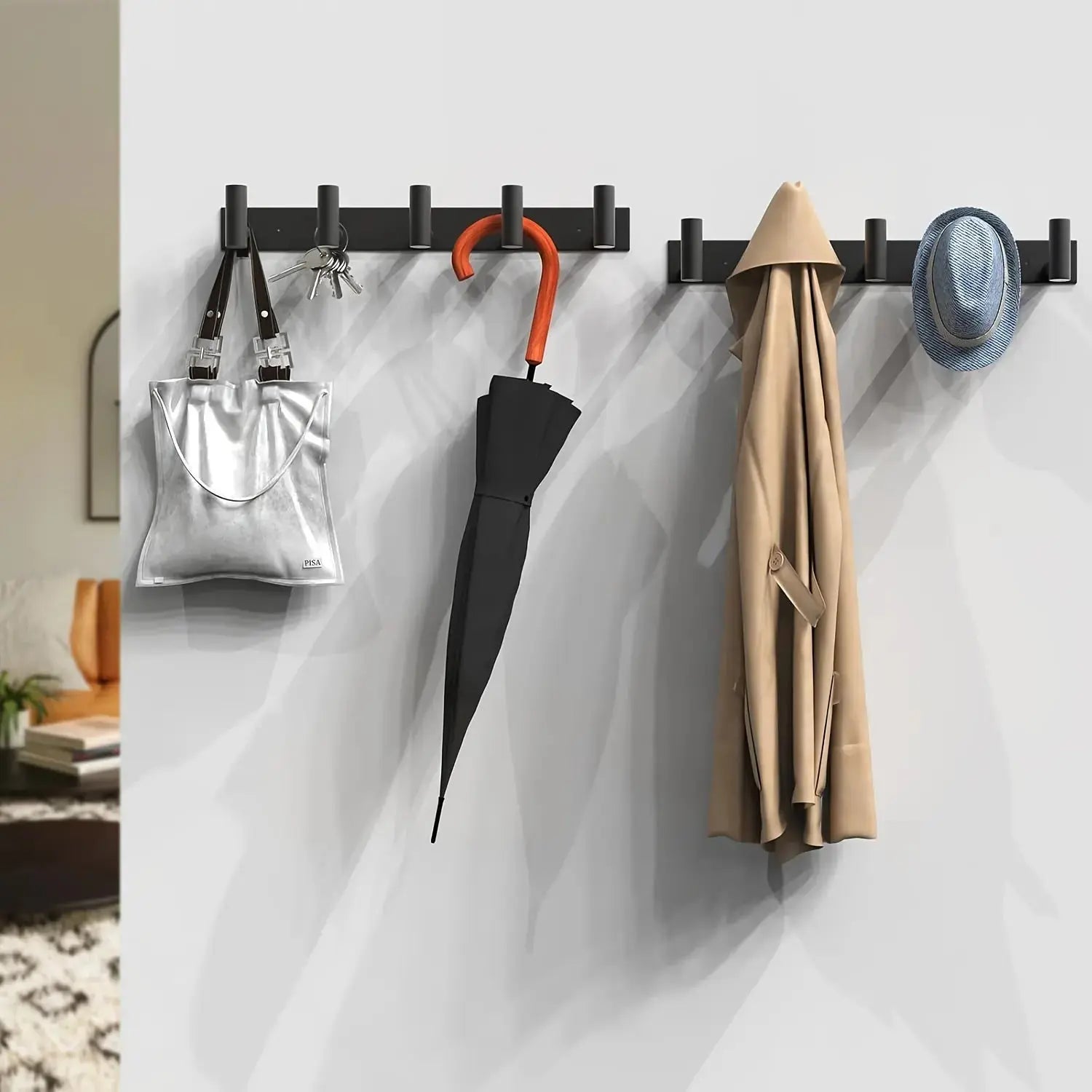Wall-Mounted Coat Rack with T-Shaped Hooks O3DTMU