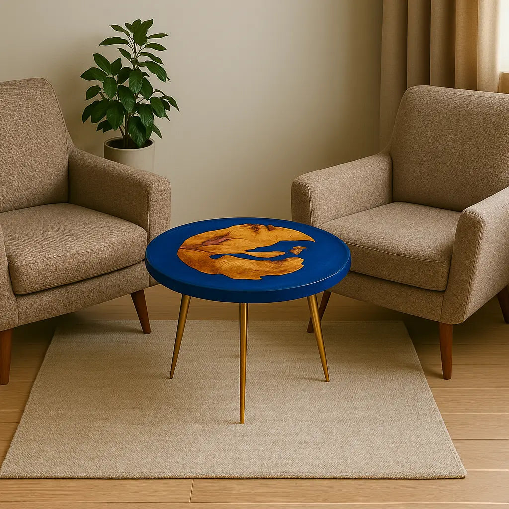 24" Round Epoxy Resin & Olive Wood Coffee Table – Live Edge Design table - Our3Designs