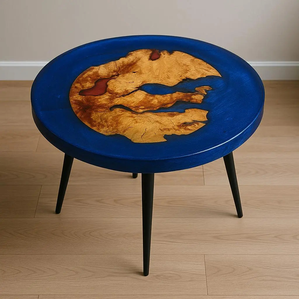 24" Round Epoxy Resin & Olive Wood Coffee Table – Live Edge Design table - Our3Designs