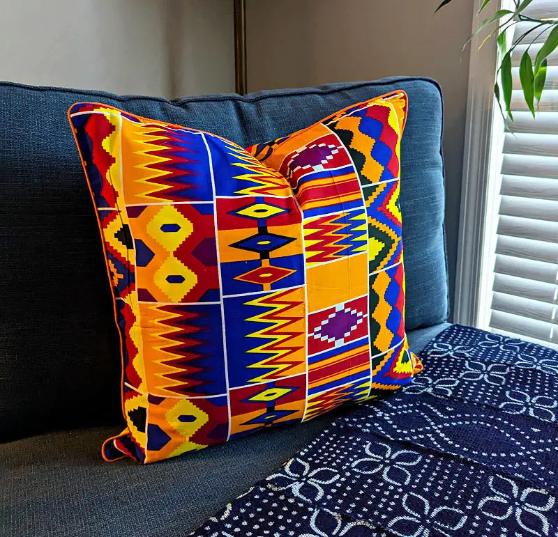 African Print Fabric Pillow Cover - Colorful Kente Style Reflektion Design