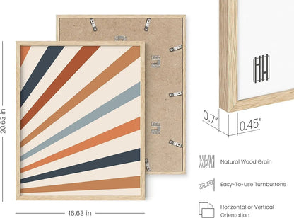 Frame Boho Wall Art - Sun Decor for Bedroom, Mid Century Modern Minimalist Art, Geometric Poster with Beige Frame, 16X20