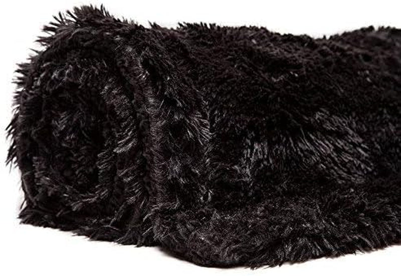Premium Throw Blanket & Pillow Cover - Long Faux Fur Fuzzy Sherpa Throw (50" X 65”) & 2 Pillow Covers (18" X 18”) - 3-Piece Set, Black