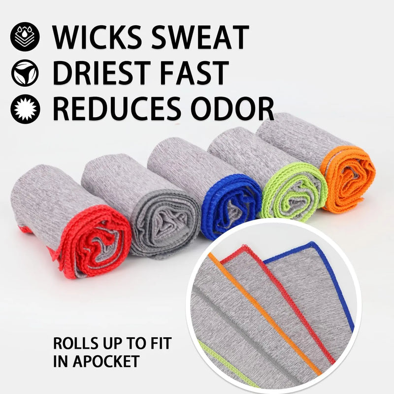 5 Pack Microfiber Gym Towels for Working Out, 16" X 26.8", Silver ION Odor-Free Absorbent Fiber, Fast Drying and Quick Dry Towels for Body Sweat, Working Out