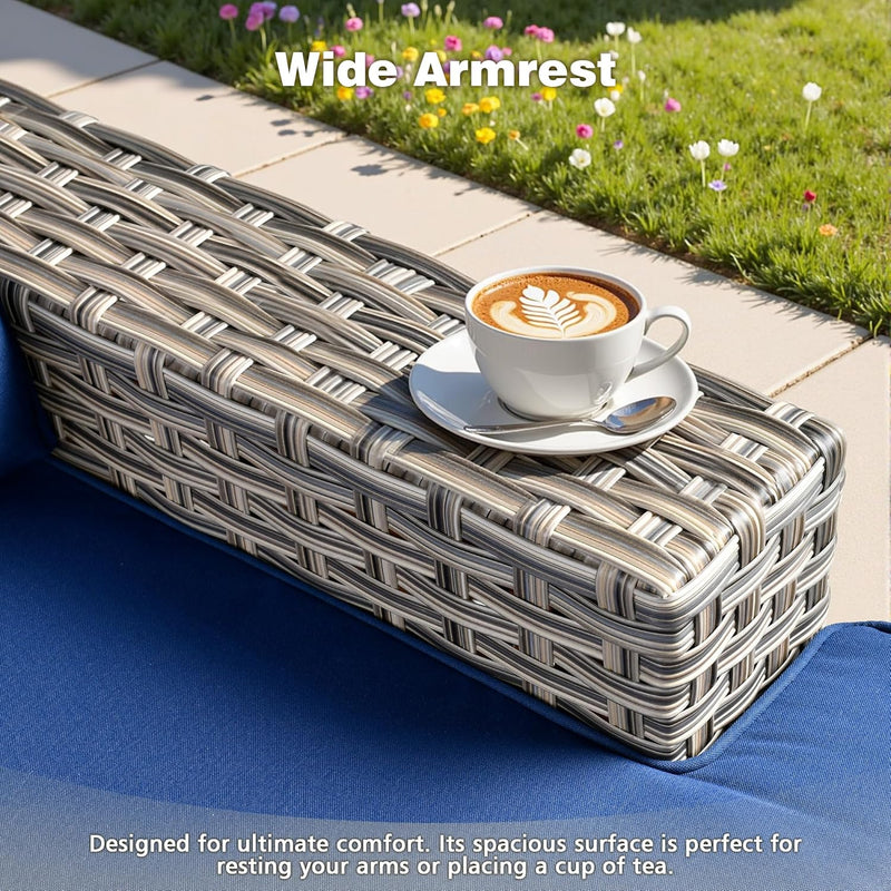 15-Piece Outdoor Sectional Sofa Set W/ 43" Fire Pit – L-Shaped Wicker Patio Furniture, Deep Seating & Swivel Rockers, Blue
