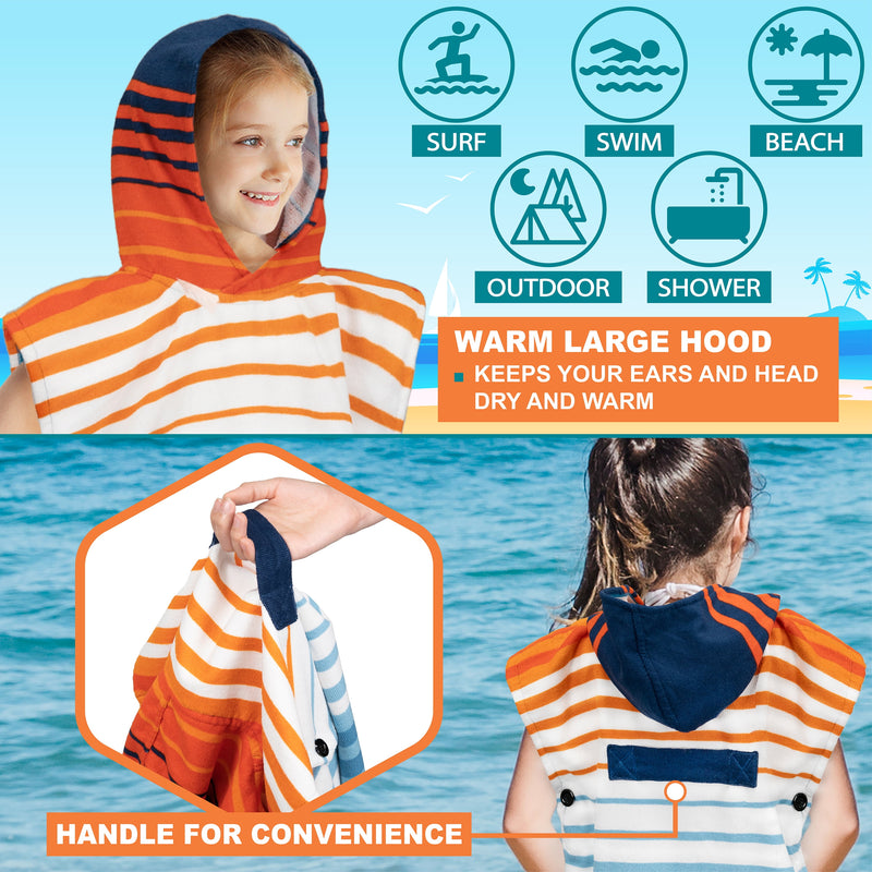 Cool Orange Stripe Kids Changing Robe Surf Poncho - Perfect for Beach Days & Pool Fun! 🏖️🌊 Quick Dry & Stylish for Teens 8-12! 🧡✨