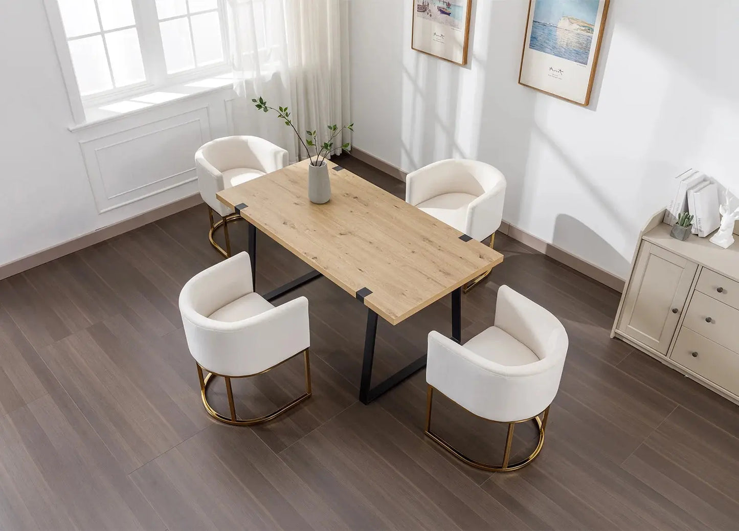 Modern Velvet Dining Chair, Mid-Century Upholstered Barrel Kitchen Chairs Fabric Side Chair with Metal Legs and Curved Back for Living Room Dining Room Bedroom, White