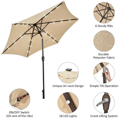 96&quot; Beige Market round Patio Umbrella, Water-Resistant