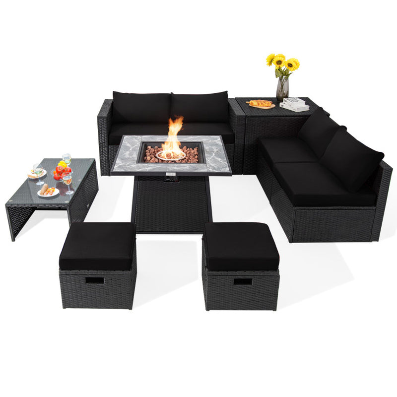 Transform your outdoor space with this stunning 9-piece wicker sectional set, complete with a cozy 35-inch gas fire pit table! 🔥✨ #OutdoorLiving #FirePitFun