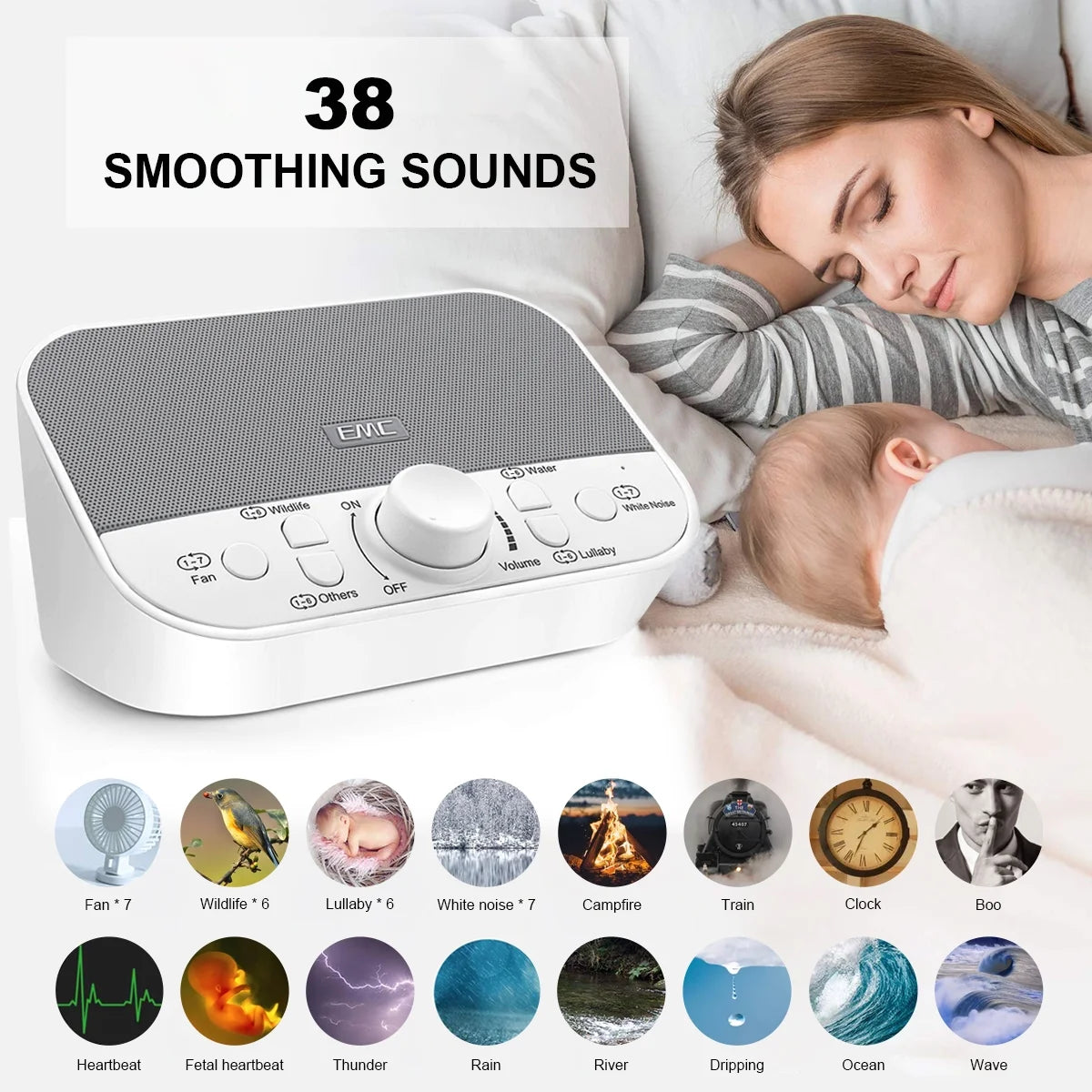 Drift Off to Dreamland: White Noise Machine with 38 Soothing Sounds & Timer for Ultimate Relaxation at Home, Work, or On-the-Go!