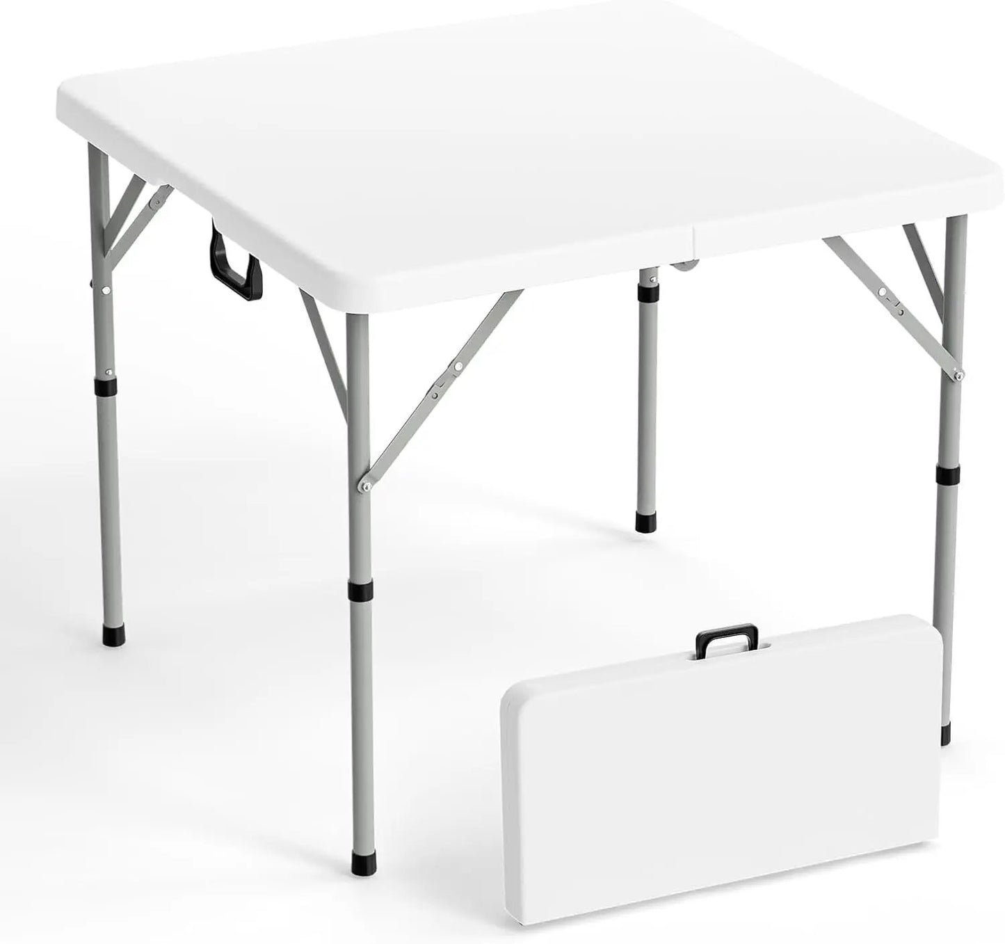 34" Fold in Half Square Table, Bi-Folding Commercial Table, Portable Plastic Dining Card Table for Kitchen or Outdoor Party Wedding Event, White