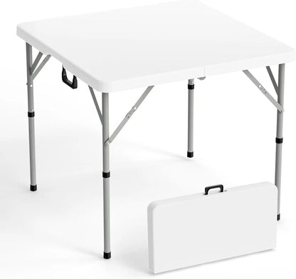 34" Fold in Half Square Table, Bi-Folding Commercial Table, Portable Plastic Dining Card Table for Kitchen or Outdoor Party Wedding Event, White