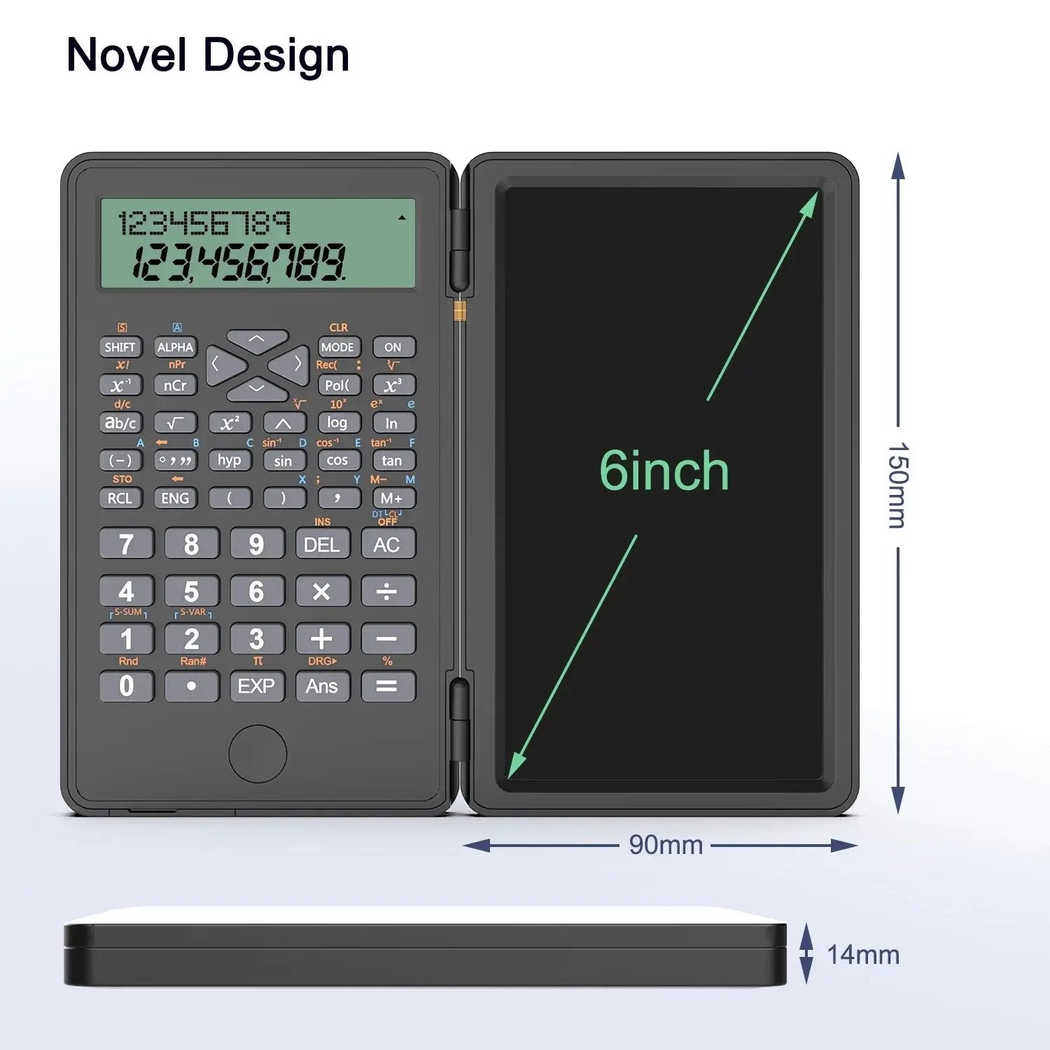Versatile Scientific Calculator with Erasable Writing Board - 10-Digit LCD, Foldable Design for Students, Finance, Office, and Engineering Use