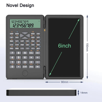 Versatile Scientific Calculator with Erasable Writing Board - 10-Digit LCD, Foldable Design for Students, Finance, Office, and Engineering Use