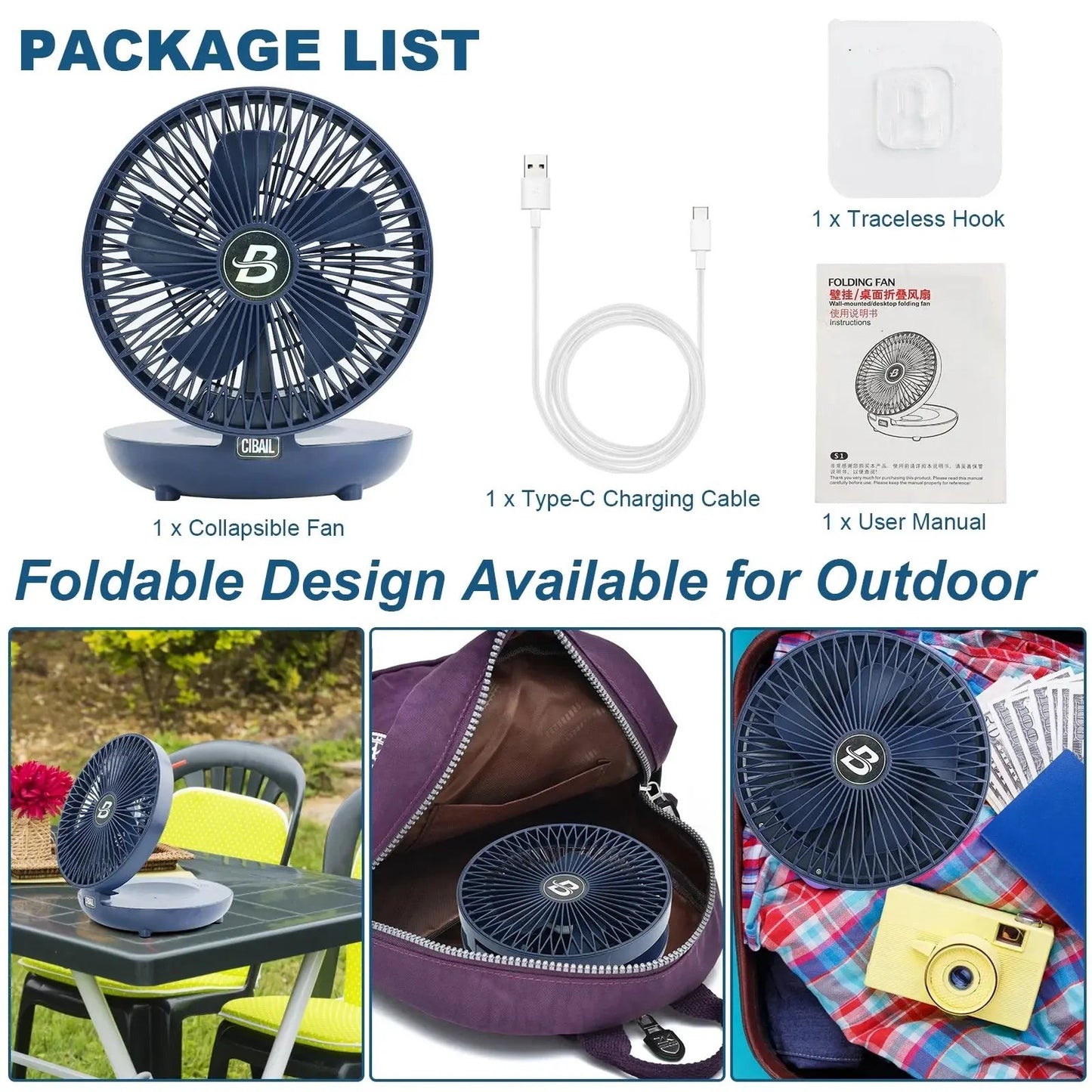 Stay cool anywhere with our Rechargeable 3-Speed Table Fan! 🌬️💙 Perfect for your bedroom, home office, or on-the-go – and it even folds for easy storage! #CoolBreeze #QuietFan #PortableComfort