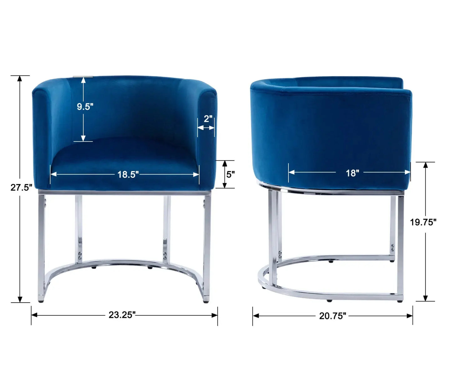 Modern Velvet Dining Chair, Mid-Century Upholstered Barrel Kitchen Chairs Fabric Side Chair with Metal Legs and Curved Back for Living Room Dining Room Bedroom, Blue