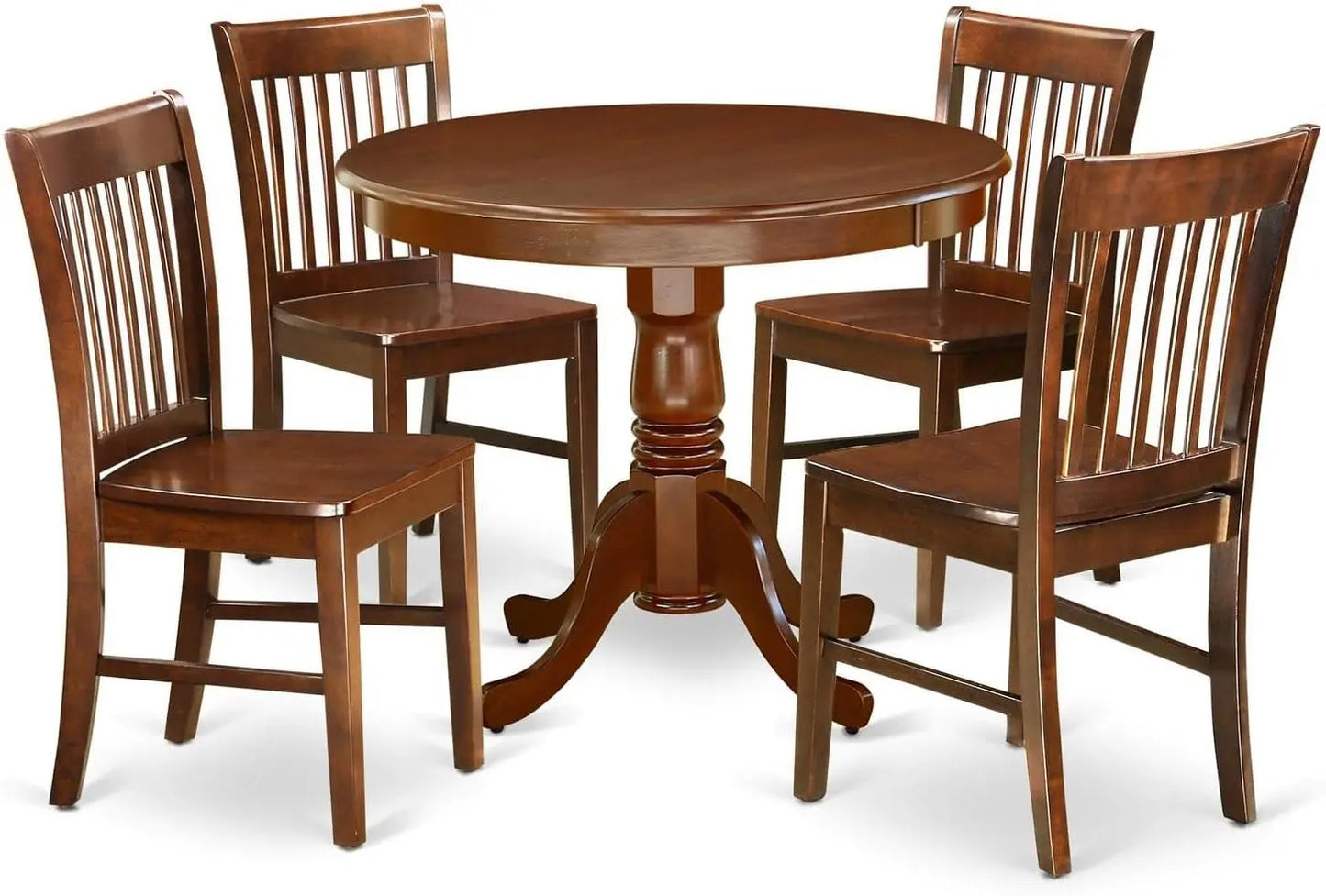 ANNO5-MAH-W 5 Piece Dining Set Includes a round Dining Room Table with Pedestal and 4 Wood Seat Chairs, 36X36 Inch, Mahogany