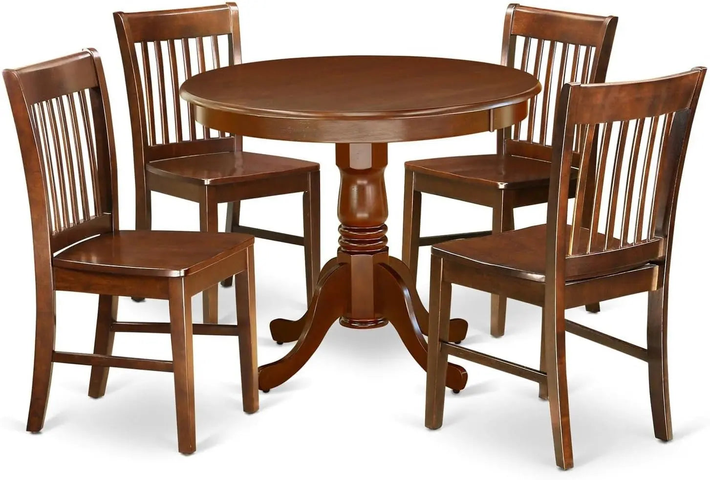 ANNO5-MAH-W 5 Piece Dining Set Includes a round Dining Room Table with Pedestal and 4 Wood Seat Chairs, 36X36 Inch, Mahogany