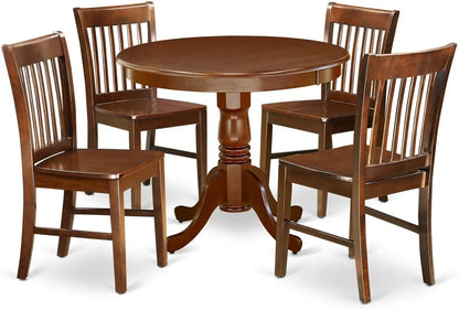 ANNO5-MAH-W 5 Piece Dining Set Includes a round Dining Room Table with Pedestal and 4 Wood Seat Chairs, 36X36 Inch, Mahogany