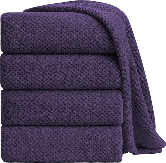 4 Pack Towel Set Oversized Bath Sheet Towels 600 GSM Ultra Soft Dark Purple Bath Towels
