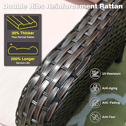 New Kenard Brown 7-Piece Wicker Patio Fire Pit Conversation Set with Beige Cushions and Swivel Rocking Chairs