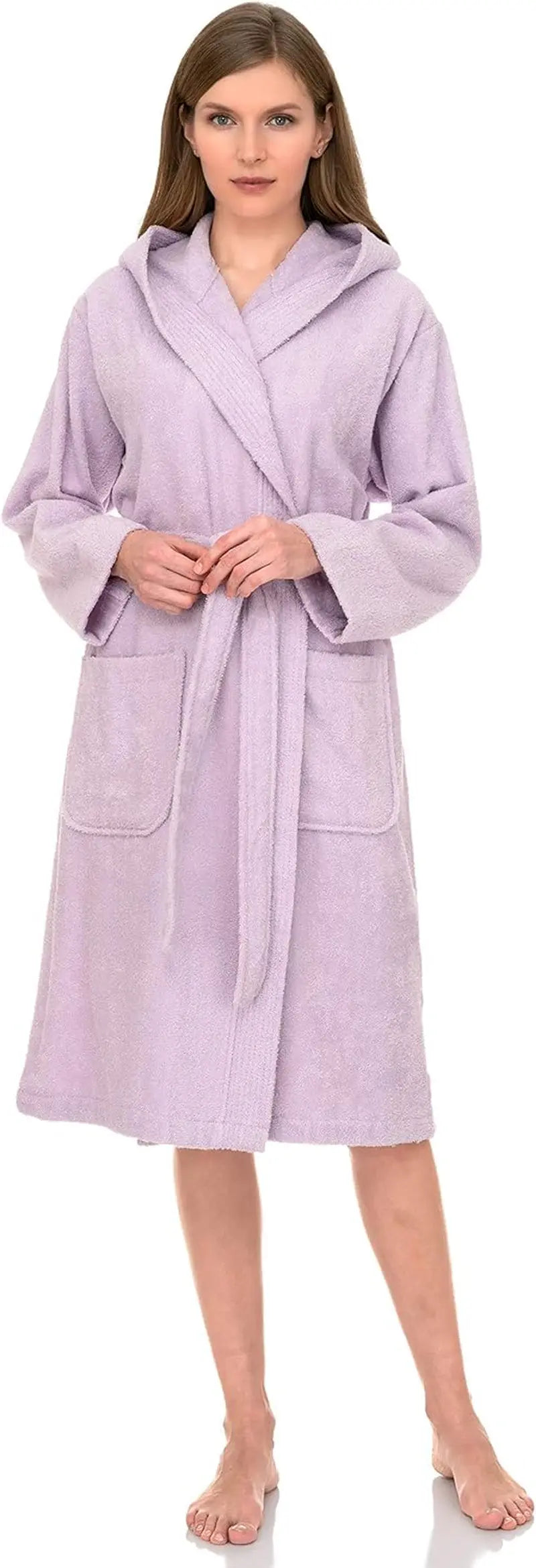 Womens Hooded Robe 100% Cotton Soft Towel Bathrobe Terry Cloth Shower Bath Robes for Women