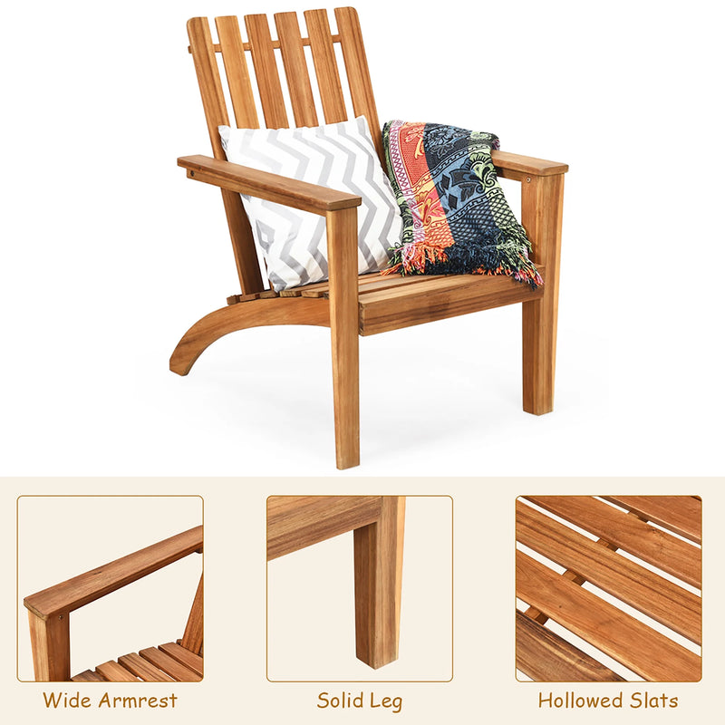Patio Acacia Wood Adirondack Chair Lounge Armchair Sturdy Outdoor Garden Yard