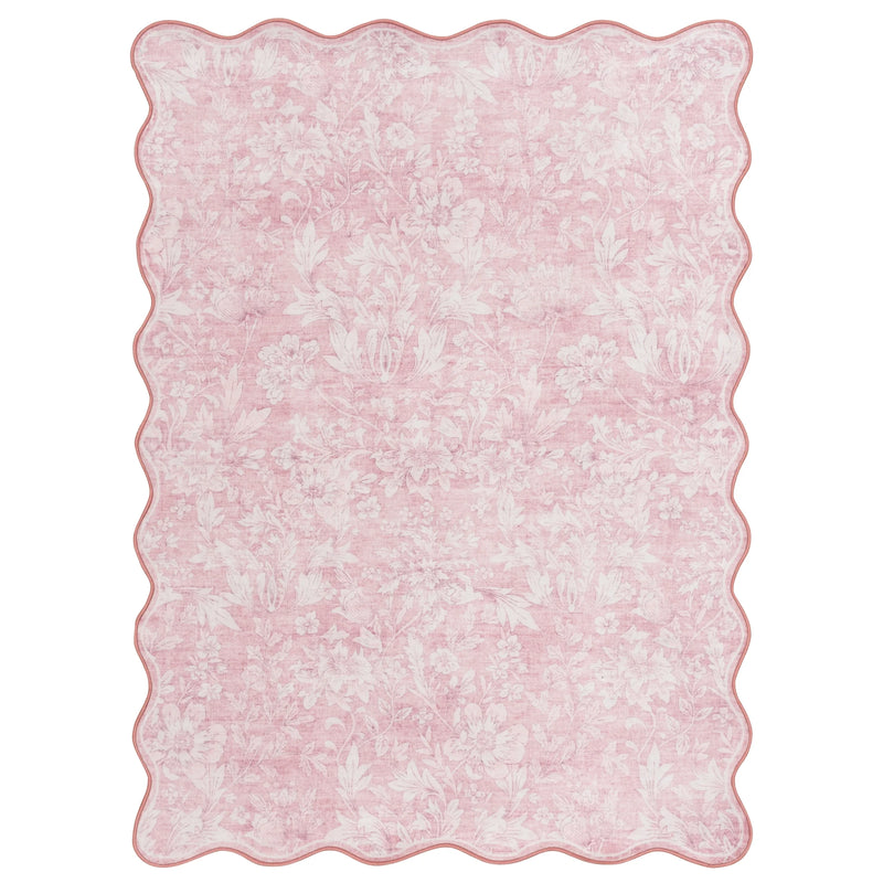 4'X5'6" Pink Feather Faux Fur Scalloped Indoor Area Rug