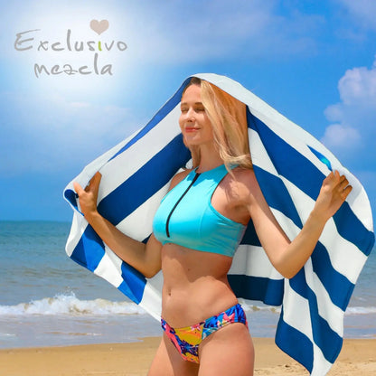 4-Pack Cotton Large Cabana Stripe Beach Towels, Super Absorbent Soft Plush Pool Towel, Bath Towel (Ocean Blue, 30"X60")