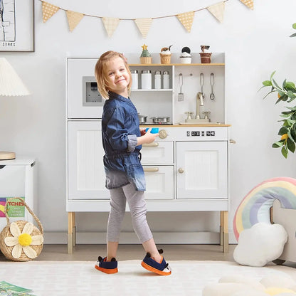 Kid Kitchen Playset, Toddler Wooden Pretend Cooking Set with Realistic Light & Sound, Stove, Sink, Microwave, Storage Cabinet,Pretend Play Kitchen Toy Set for Children Boys Girls