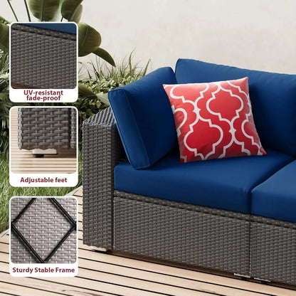 7 Piece Patio Furniture Sets Outdoor Sectional PE Rattan Outdoor Furniture Patio Conversation Set with Cushions and Glass Coffee Table, for Balcony Lawn and Garden, Gray