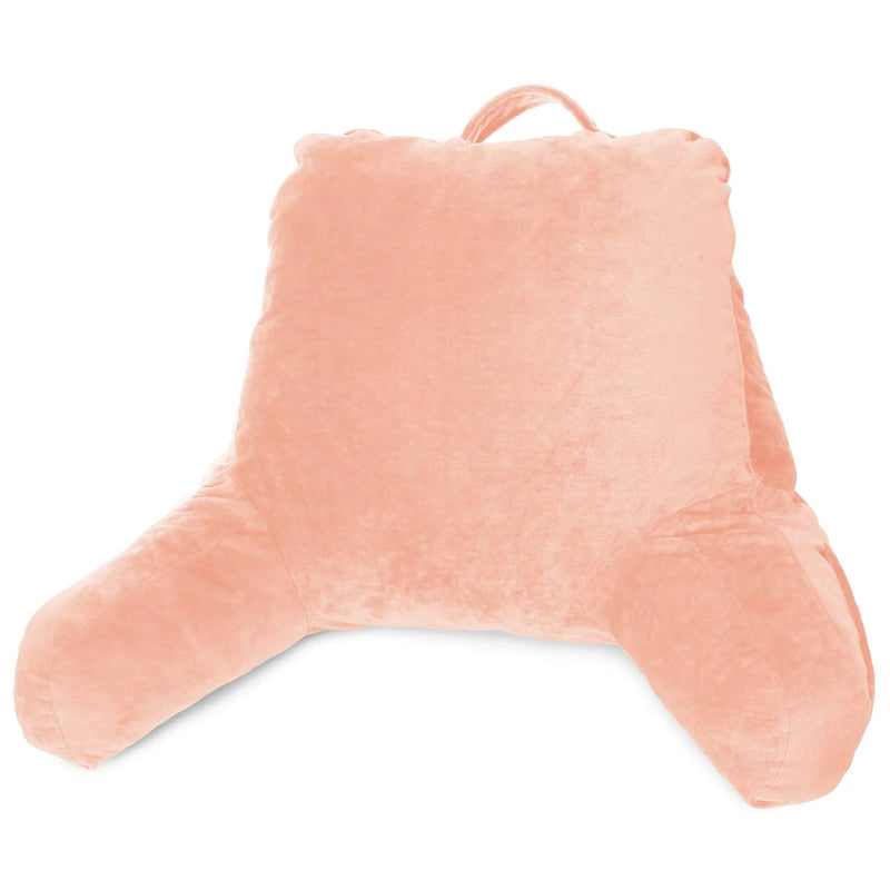 Bed Rest Reading Pillow with Arms and Pockets, for Kids Teens & Adults - Premium Shredded Memory Foam TV Pillow, Medium, Peach