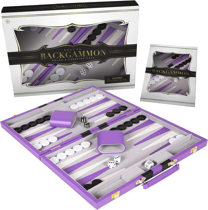 Tiny Backgammon Battle Kit: War of Wits for Grown-Ups & Mini-Mes - Comes with Fancy Leather Fortress & Secret Battle Tips (Purple Power!)